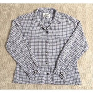 Columbia Womens XL Plaid Button Up Shirt Blue Gray Long Sleeve Lightweight